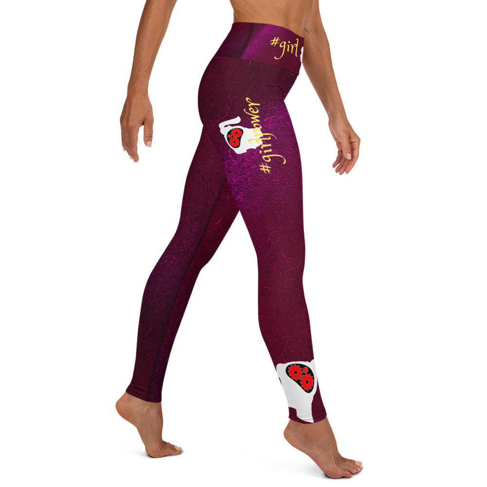 Wine or Plum Unique Arty Leggings- #girlpower. Yoga Pants, Gym Wear for Fit Girls- Beige, Black. WickedYo.